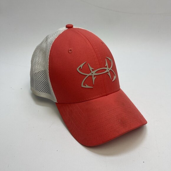 Under Armour Fish Fitted Mesh Back Trucker Hat Pink L/XL UA Pro Fit Outdoor - Picture 1 of 14